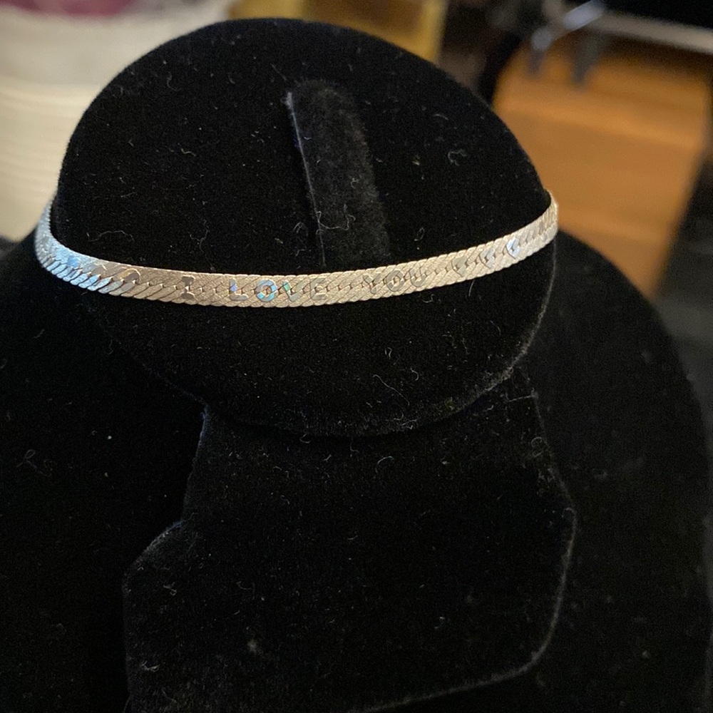 Sterling Silver I Love U Herringbone bracelet